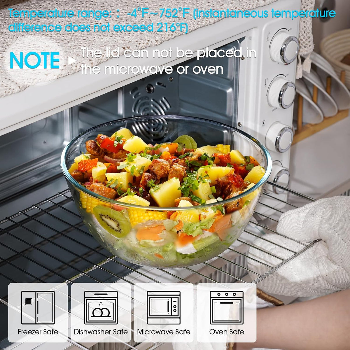 NUTRIUPS 4.7 Quart Large Glass Mixing Bowl with Lid  Deep Big Glass Bowl Large Salad Bowl (Horizon Green)